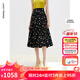 朗姿秋季新款復古波點(diǎn)印花半身裙女法式垂感高腰A字垂感裙 黑色2 L