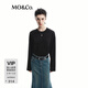 MO&Co.T恤含漢麻棉燙銀標語(yǔ)噴色洗水寬松落肩長(cháng)袖搖滾風(fēng)摩安珂 黑色 S 160