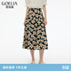 歌莉婭半身裙穿搭高腰印花半截裙a字裙子1E5R2B140 1DD黑金手繪橘子花 S