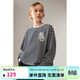 ELLE KIDS童裝秋季女童經(jīng)典藏青白條紋貓咪繩繡圓領(lǐng)套頭寬松長(cháng)袖T恤