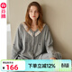 芬騰睡衣女士春秋季純棉長(cháng)袖長(cháng)褲抗菌套裝女款休閑開(kāi)衫大碼家居服 花灰 L 建議：110-125斤