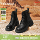 天美意女靴加絨商場(chǎng)同款系帶戶(hù)外百搭增高女馬丁靴新款 黑色 38