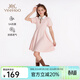 英氏（YEEHOO）女童連衣裙兒童裙子夏季裝時(shí)尚淑女學(xué)院風(fēng)半袖公主裙新款中小童裝 珍寶樂(lè )園淡粉 【5A抗菌】 165