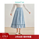 茵曼（INMAN）100%純棉立體繡花半身裙2025春秋女裝新款松緊腰顯瘦A字裙 霧霾藍 S