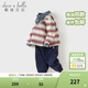 戴維貝拉（DAVE＆BELLA）新款男童長(cháng)褲套裝紳士風(fēng)兒童上衣兩件套休閑男寶寶春天衣服 紅白條紋【現貨】 100 cm（建議身高90-100cm）