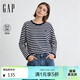 蓋璞（GAP）女裝2026春季新款logo刺繡條紋寬松圓領(lǐng)針織衫休閑上衣859874