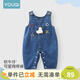 優(yōu)奇兒童超萌背帶褲2026秋款洋氣男女寶寶小熊牛仔連體褲女童褲子秋裝 牛仔藍 100