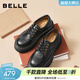 百麗（Belle）復古抓皺牛津鞋女牛皮厚底增高休閑單鞋小皮鞋B2779AM6預售 黑色 37 (235mm)