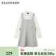 E·LAND KIDS衣戀季新品女童假兩件蝴蝶結長(cháng)袖連衣裙 M/Grey麻灰色/18 160
