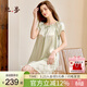 絲界重磅真絲睡裙女100%桑蠶絲寬松短袖公主裙睡衣手工繡花家居服禮物