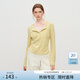 范思藍恩收腰假兩件蕾絲花邊針織T恤衫打底女2025秋冬新款4469 黃色 M