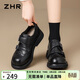 ZHR則則單鞋女英倫布洛克雙扣小皮鞋女學(xué)院風(fēng)百搭樂(lè )福鞋女NB08 黑色 37