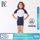 范德安（BALNEAIRE）連體泳衣兒童拉鏈短袖平角防曬抗氯元氣溫泉溫泉海邊 260258 元氣藍白拼接 160 【高155-165cm重38-45kg】