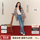 朗姿【王楚然同款】純棉闊腿褲氣質(zhì)復古藍牛仔褲百搭設計感彎刀褲新款 霧霾藍色 M