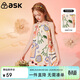 ASK JUNIOR女童連衣裙夏季中大童童趣涂鴉時(shí)尚滿(mǎn)印休閑兒童吊帶公主裙130