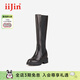 iiJin艾今【明星同款】10cm經(jīng)典厚底內增高切爾西長(cháng)筒靴女566ZQE 黑色 35