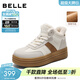 百麗（Belle）加絨保暖高幫板鞋女冬季新款商場(chǎng)同款厚底增高休閑鞋E5T1DDD5 米白色-厚絨 38 (240mm)
