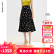 朗姿秋季新款復古波點(diǎn)印花半身裙女法式垂感高腰A字垂感裙 黑色2 L