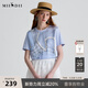 謎底T恤短袖女2025夏新品休閑日常抽象印花寬松H型上衣252MT0590 繡球藍 L