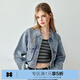 樂(lè )町復古休閑工裝口袋牛仔外套女春季新款落肩寬松夾克上衣 深牛仔藍（現貨） M