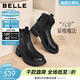 百麗（Belle）復古時(shí)裝靴女冬季新款商場(chǎng)柔軟羊皮舒適粗跟加絨短靴E5S1DDD5 黑色-單里 37 (235mm)