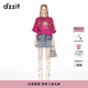 DZZIT地素寬松T恤春秋玫紅色大落肩簡(jiǎn)約休閑印花設計女 玫紅色 S