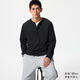 優(yōu)衣庫男裝女裝情侶華夫格亨利領(lǐng)套頭衫長(cháng)袖T恤479784 482766 482766/09黑色 L