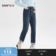 三福（SANFU）牛仔褲2025冬季皮牌裝飾磨毛保暖小直筒長(cháng)褲女裝513688 牛仔藍 27