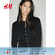 H&M女裝毛針織衫春季miu系開(kāi)衫空調衫薄款針織外套1237776 黑色007 M 165/96