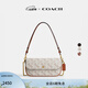 蔻馳（COACH）新款女士馬車(chē)圖案印花BROOK翻蓋鏈帶包斜挎單肩包高級感女包 B4/粉筆白色 灰褐色