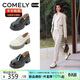 康莉（COMELY）牛皮厚底樂(lè )福鞋女春季新款真皮經(jīng)典復古一腳蹬小皮鞋 經(jīng)典黑 37