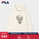 FILA 斐樂(lè )官方女子連帽衛衣春新款休閑舒適花朵刺繡針織上衣 淺米白色-IV L 170/88A