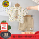 G.duck童裝男童套裝夏季2026新款兒童短袖中小童寶寶1歲衣服襯衫卡通 滿(mǎn)印熊卡其色aokqscc 100碼建議2~3歲【 90-100】cm
