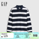 蓋璞Gap男裝秋季紅色新年純棉寬松條紋POLO衫788327
