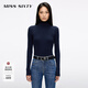 MISS SIXTY2025秋季新款羊毛羊絨針織衫女高領(lǐng)緊身長(cháng)袖簡(jiǎn)約刺繡 芷青藍 S