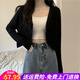 歐貝汐針織衫女開(kāi)衫小坎肩披肩毛衣外搭空調罩衫短款開(kāi)衫薄外套女 黑色 均碼
