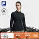 FILA 斐樂(lè )官方女子針織長(cháng)袖衫2025冬季新款戶(hù)外運動(dòng)加絨半拉鏈長(cháng)T 深黑-BK 2XL 180/96A/XXL