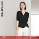 顏域黑色收腰襯衫女士夏季2025新款時(shí)尚小衫簡(jiǎn)約襯衣短袖V領(lǐng)上衣 黑色 XL