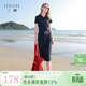 三彩2026春季新款刺繡連衣裙短袖收腰A字裙中長(cháng)休閑M 藏青色 M 160/84A