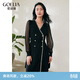 歌莉婭秋季新款女裝古著(zhù)vintage裙小黑裙V領(lǐng)長(cháng)袖連衣裙108C4G1V0 00B黑色 M (160) -