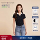 Tommy Hilfiger春夏女裝珠地網(wǎng)眼優(yōu)雅通勤小繡標五?？鄯I(lǐng)短袖T恤POLO衫 藏青色FAP XL