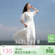 三彩2025夏季新款簡(jiǎn)約法式小白裙燈籠袖連衣裙大擺長(cháng)裙浪漫M