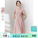 尚都比拉短袖連衣裙女夏季時(shí)尚通勤中長(cháng)款a字裙釘珠收腰顯瘦裙子 粉色 S