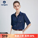Navigare意大利小帆船短袖牛仔襯衫女夏季簡(jiǎn)約時(shí)尚寬松顯瘦襯衣短款上衣 暗珠寶藍 M