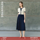 顏域復古純色百褶裙2025年早春新款修身顯瘦A字裙簡(jiǎn)約通勤半身裙 深藍 2XL