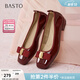 百思圖（BASTO）【夢(mèng)中人】百思圖秋季商場(chǎng)新款淺口單鞋小紅鞋一腳蹬皮鞋女婚鞋 紅色 38