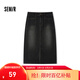 森馬（Semir）森柔牛仔|牛仔半身裙女開(kāi)叉長(cháng)裙顯腿長(cháng)秋鹽系復古直筒裙潮酷 牛仔水洗黑98201 L