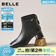 百麗（Belle）氣質(zhì)羊皮時(shí)裝靴女冬季新款商場(chǎng)同款高跟通勤優(yōu)雅短靴3LI44DD5 黑色-單里 37 (235mm)