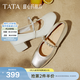 他她（TATA）女鞋新款甜心瑪麗珍鞋高跟粗跟小皮鞋羊皮單鞋子7ACC1CQ4 銀色（珠珠款）羊皮革 34