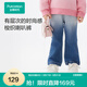 全棉時(shí)代（PurCotton）女幼童梭織牛仔喇叭褲 中藍牛仔 110